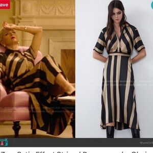 Zara Satin Effetct Striped Dress beige camel black celebrity blogger famous